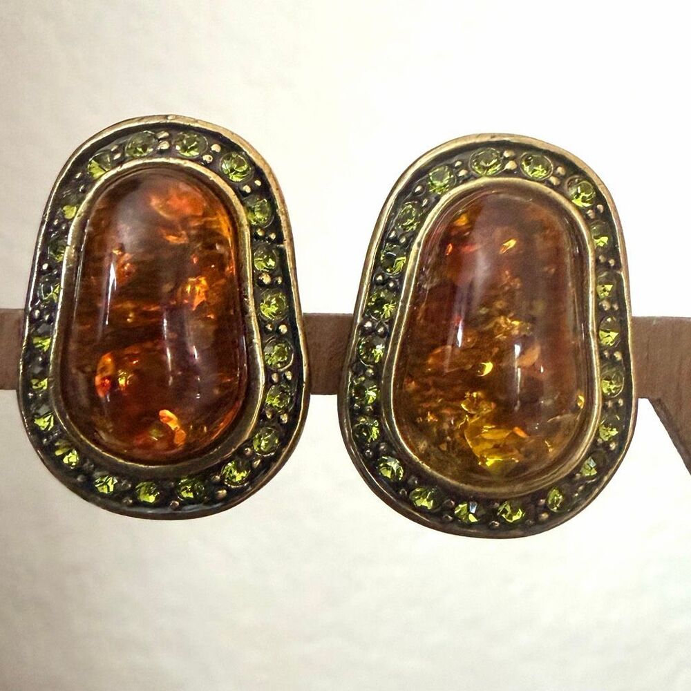 Heidi Daus Simulated Amber Green Crystal Clip On Earrings